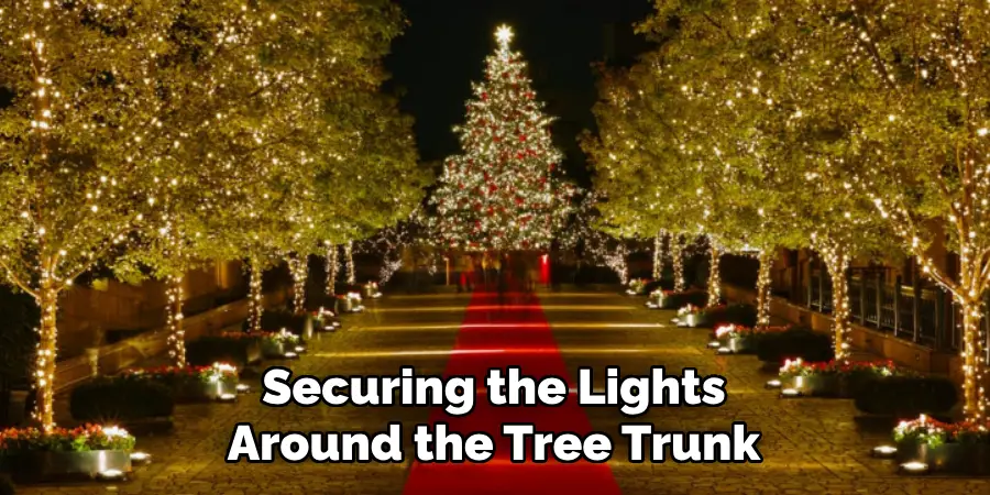 Securing the Lights Around the Tree Trunk